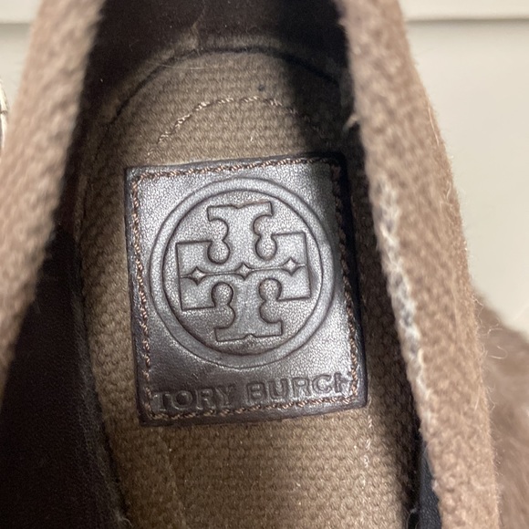 Tory Burch Brown Canvas Wedge Espadrilles sz 9
